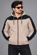 Men’s Beige & Black Quilted Panel Zip-Up Hoodie – Stylish Winter Jacket-MU299