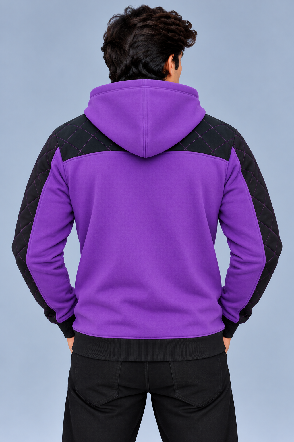 Men’s Premium Purple & Black Quilted Hoodie – Full Zip-MU294