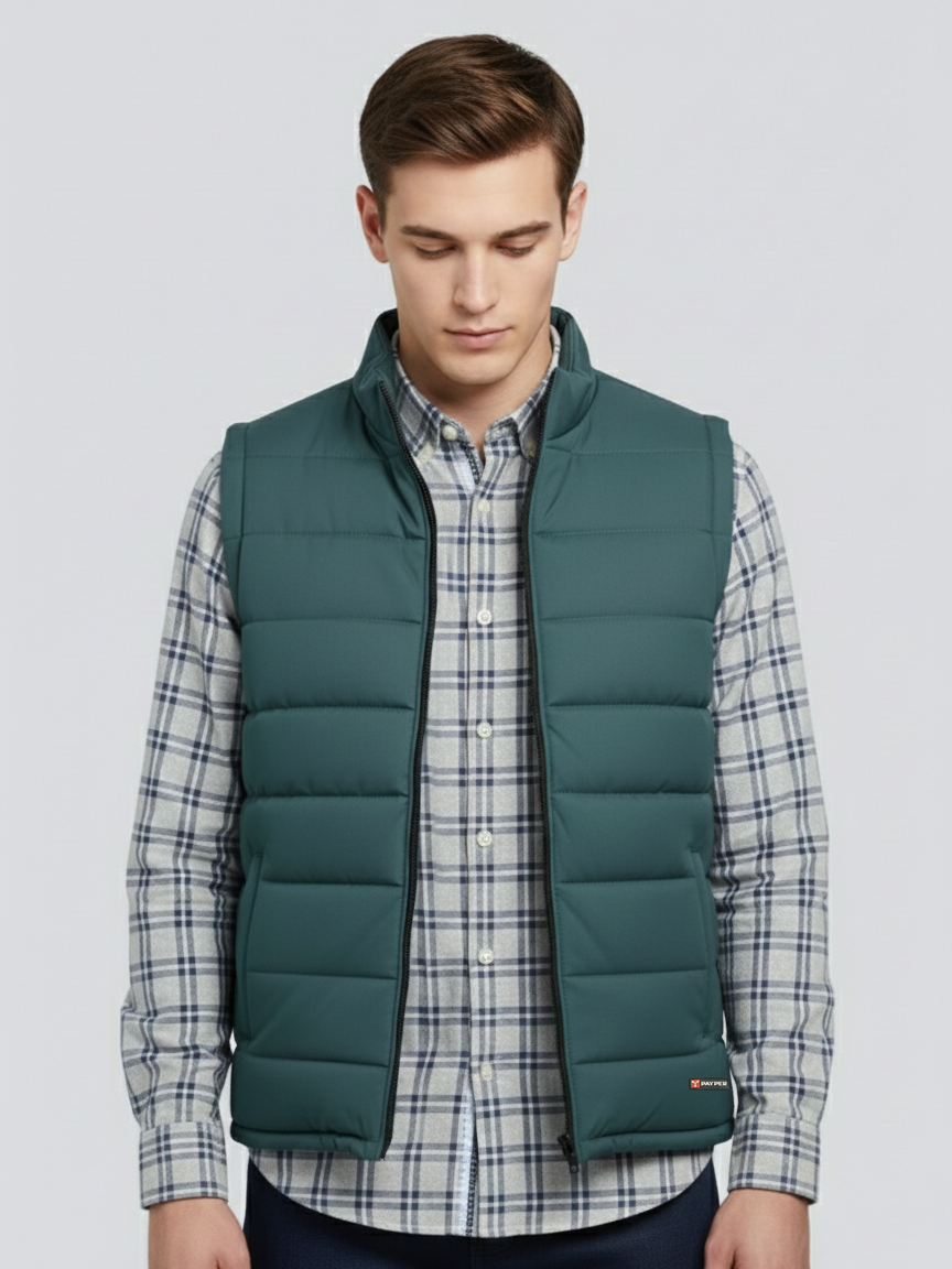 Stylish Winter Sleeveless Zipper Mockneck Jacket For Men-Storm Cloud-BRPH37