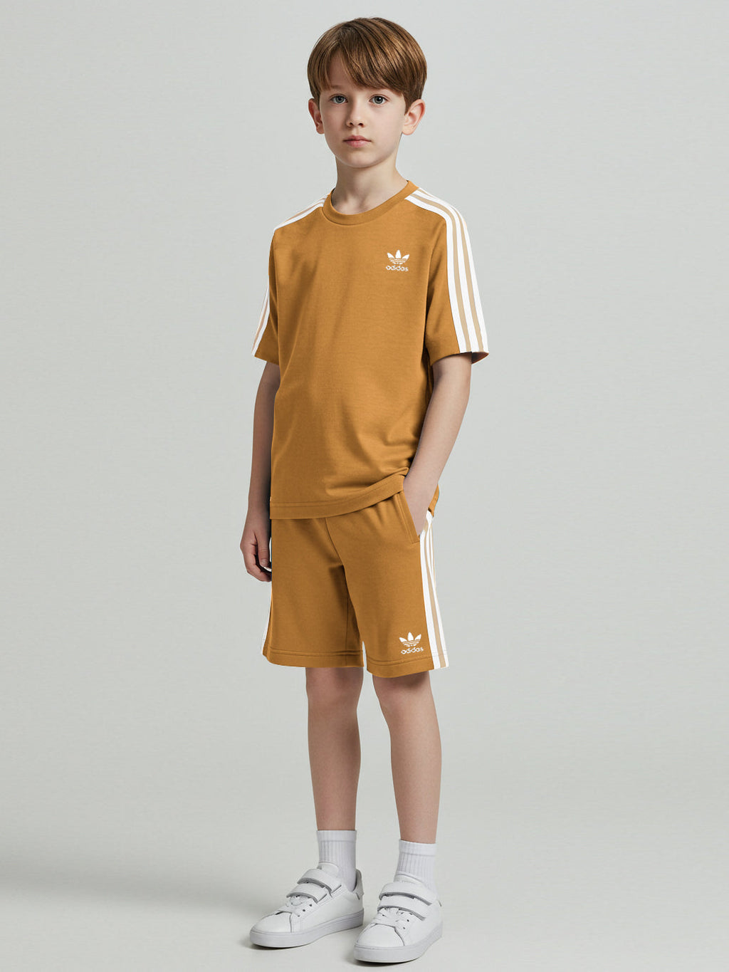 Ads Summer T Shirt & Short Suit For Kids-Light Camel-BE3228/BR15683