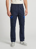 Navy Blue Colorblock Cargo Trouser For Men-BE7670