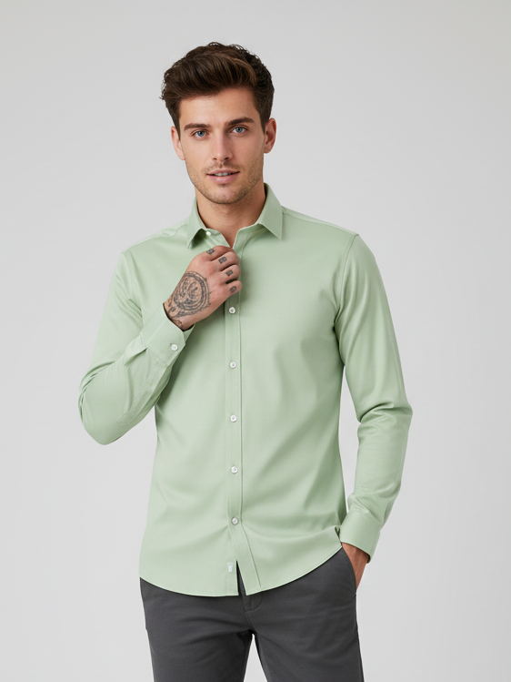 Rawgear 4 Side Lycra Slim Fit Long Sleeve Casual Shirt For Men-Mint Green-RG13