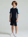 Summer T Shirt & Short Suit For Kids-Navy with Sky & Navy, White  Stripe-BE3306/BR15744