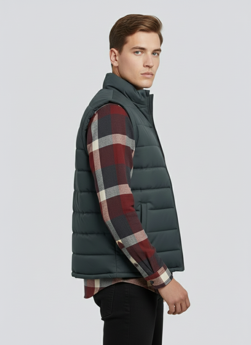 Stylish Winter Sleeveless Zipper Mockneck Jacket For Men-Dark Grey-BRPH38