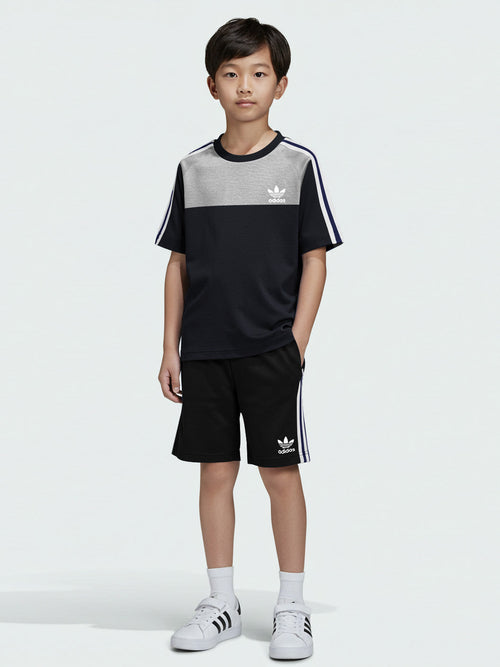 Ads Summer T Shirt & Short Suit For Kids-Navy with Black & White, Navy Stripe-BE3278/BR15716