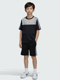 Ads Summer T Shirt & Short Suit For Kids-Navy with Black & White, Navy Stripe-BE3278/BR15716