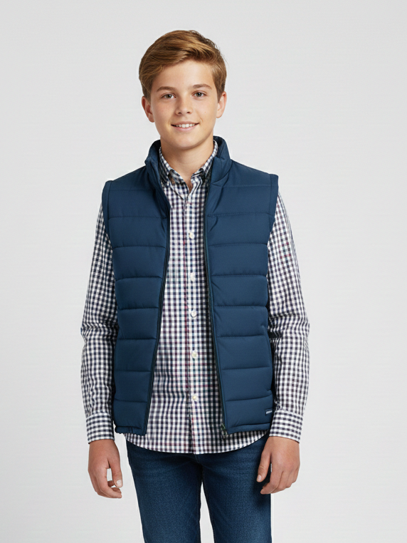Stylish Sleeveless Winter Zipper Mockneck Jacket For Kids-Sea Blue-RSJ08