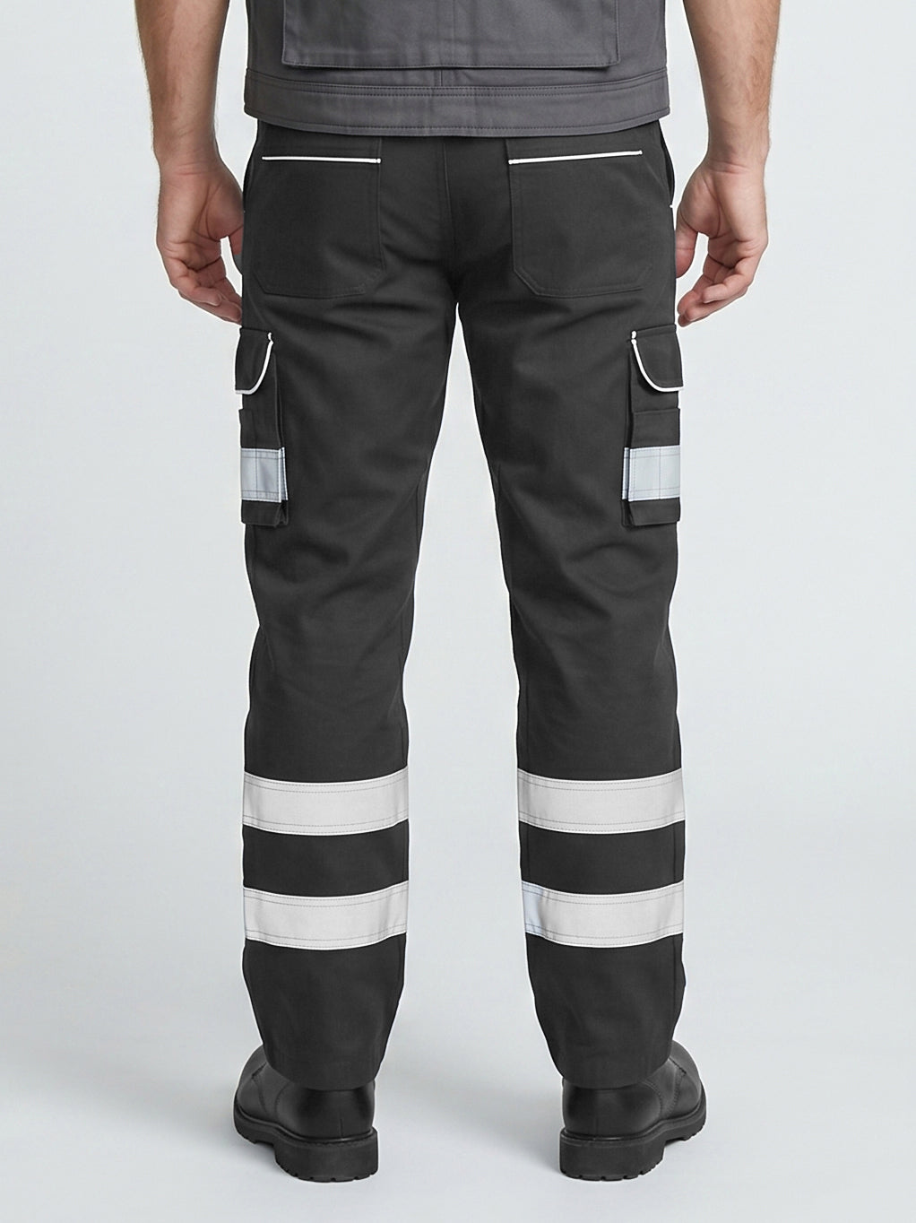 Black Cargo Trouser For Men With Reflectors-BE1439