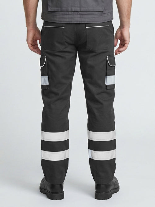 Black Cargo Trouser For Men With Reflectors-BE1439