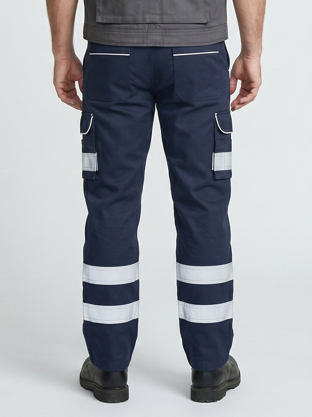 Dark Navy Cargo Trouser For Men With Reflectors-BE7447