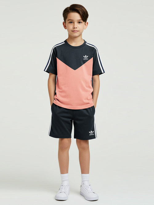 Ads Summer T Shirt & Short Suit For Kids-Peach with Slate Grey-BE3272/BR15710