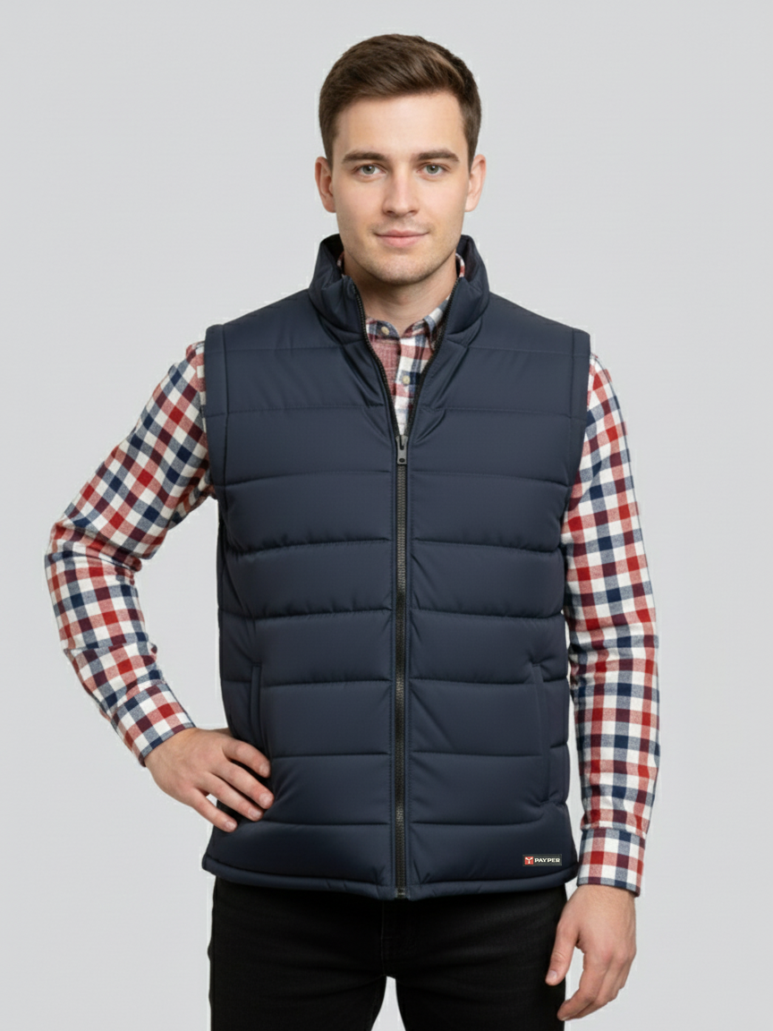 Stylish Winter Sleeveless Zipper Mockneck Jacket For Men-Dark Navy-BRPH39