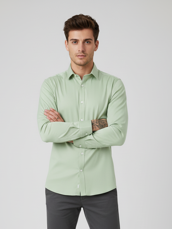Rawgear 4 Side Lycra Slim Fit Long Sleeve Casual Shirt For Men-Mint Green-RG13