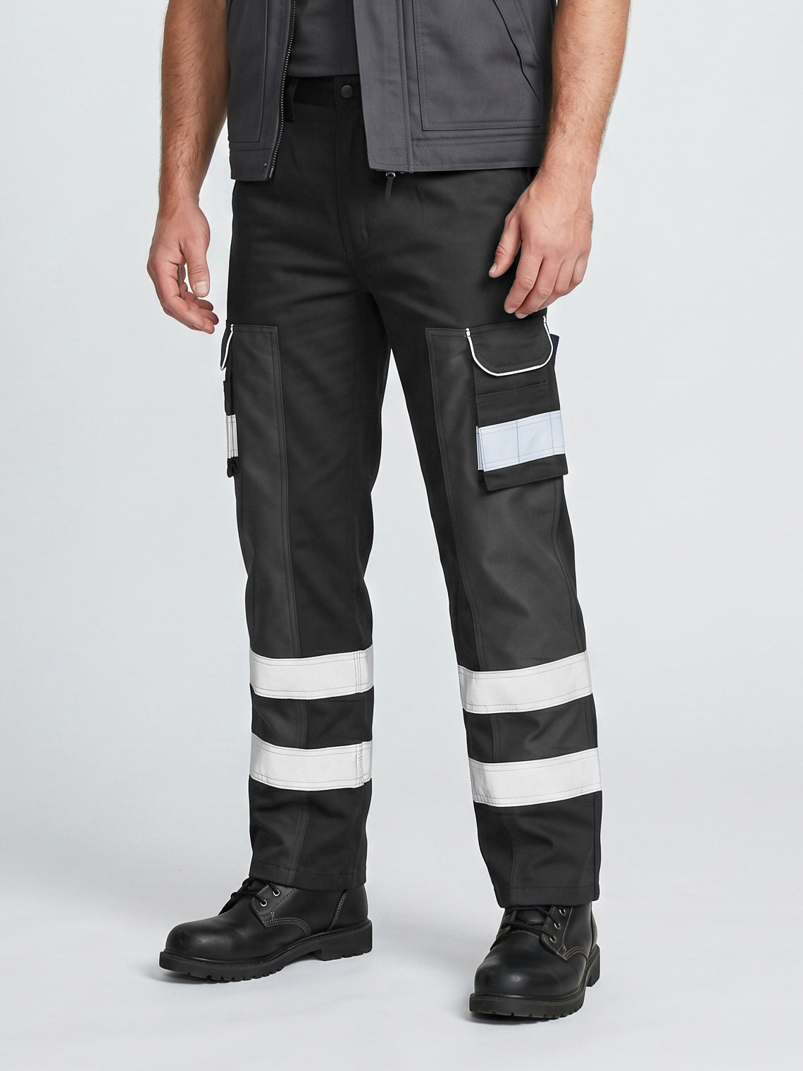 Black Cargo Trouser For Men With Reflectors-BE1439
