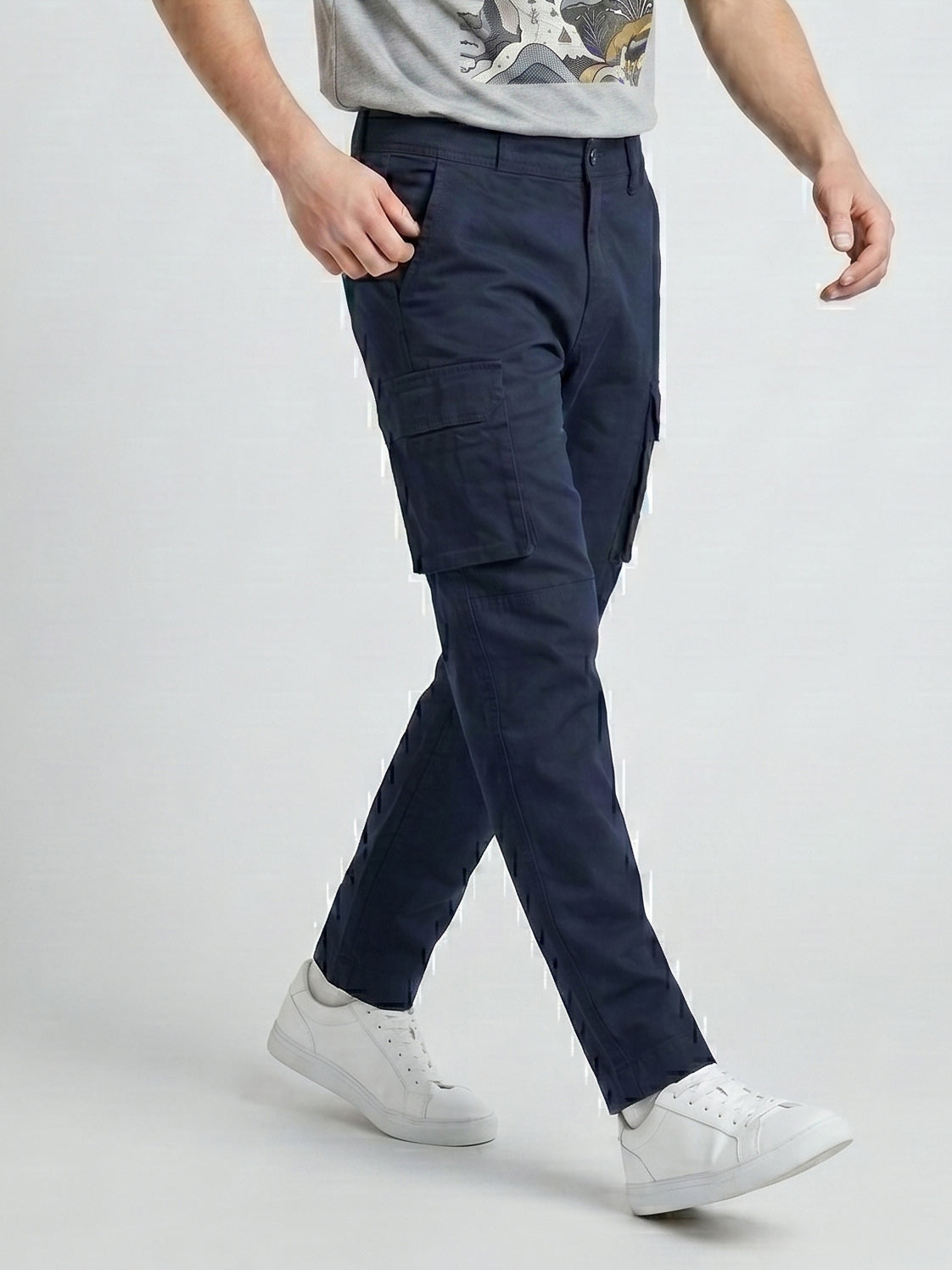 Navy Blue Cargo Trouser For Men-BE0795