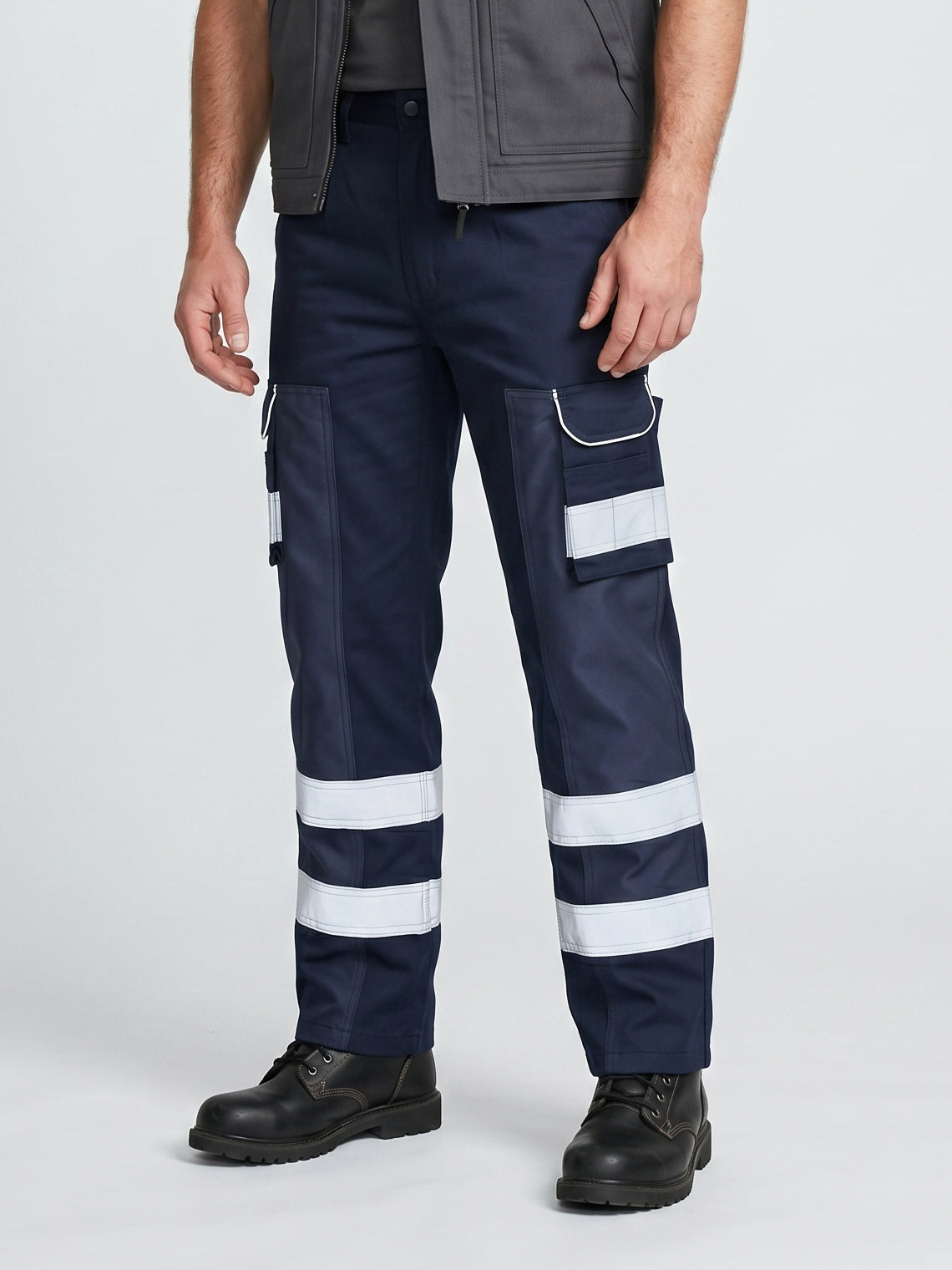 Dark Navy Cargo Trouser For Men With Reflectors-BE7447