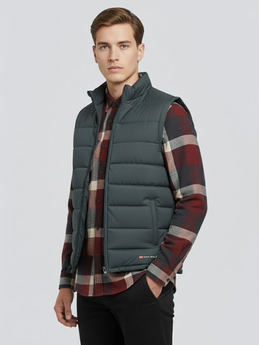 Stylish Winter Sleeveless Zipper Mockneck Jacket For Men-Dark Grey-BRPH38