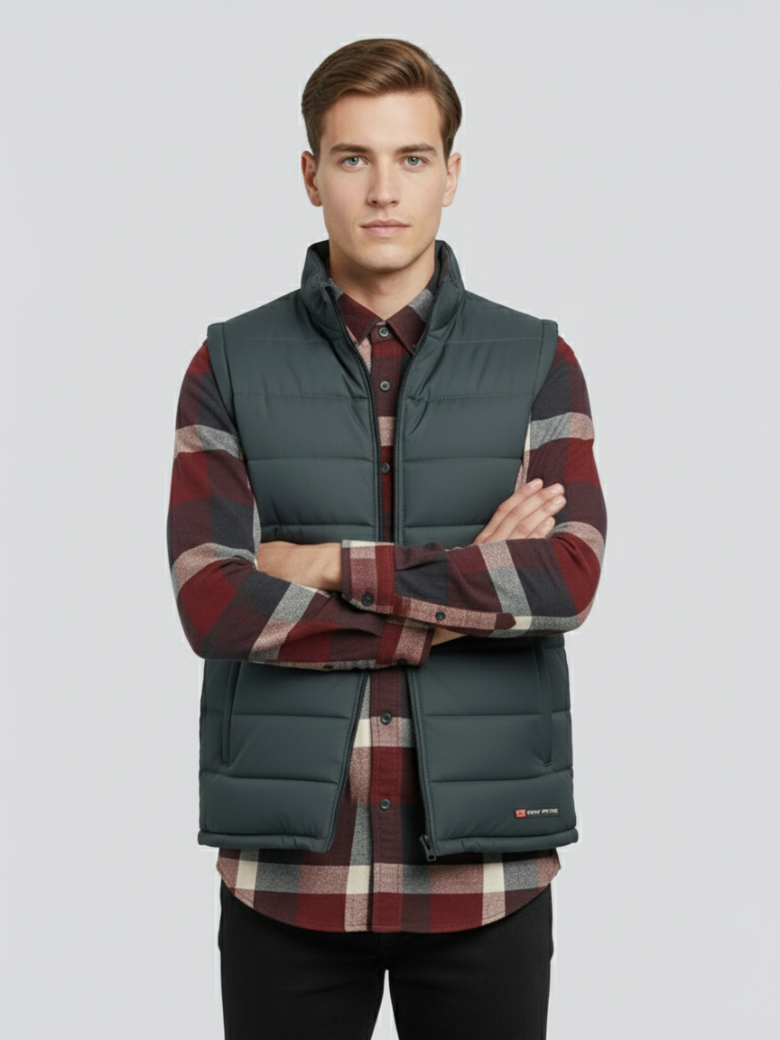 Stylish Winter Sleeveless Zipper Mockneck Jacket For Men-Dark Grey-BRPH38