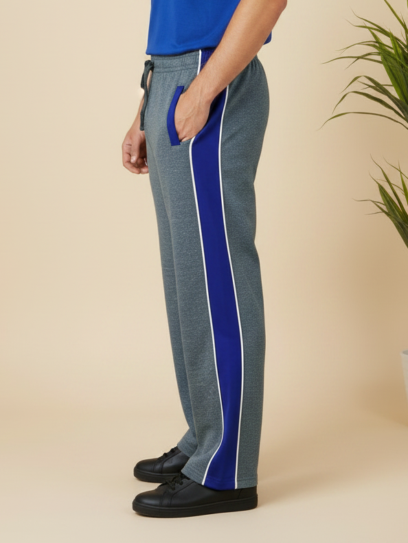 Stylish Regular Fit Summer Trouser For Men-Charcoal Melange With Royal Blue Stripe-NST25