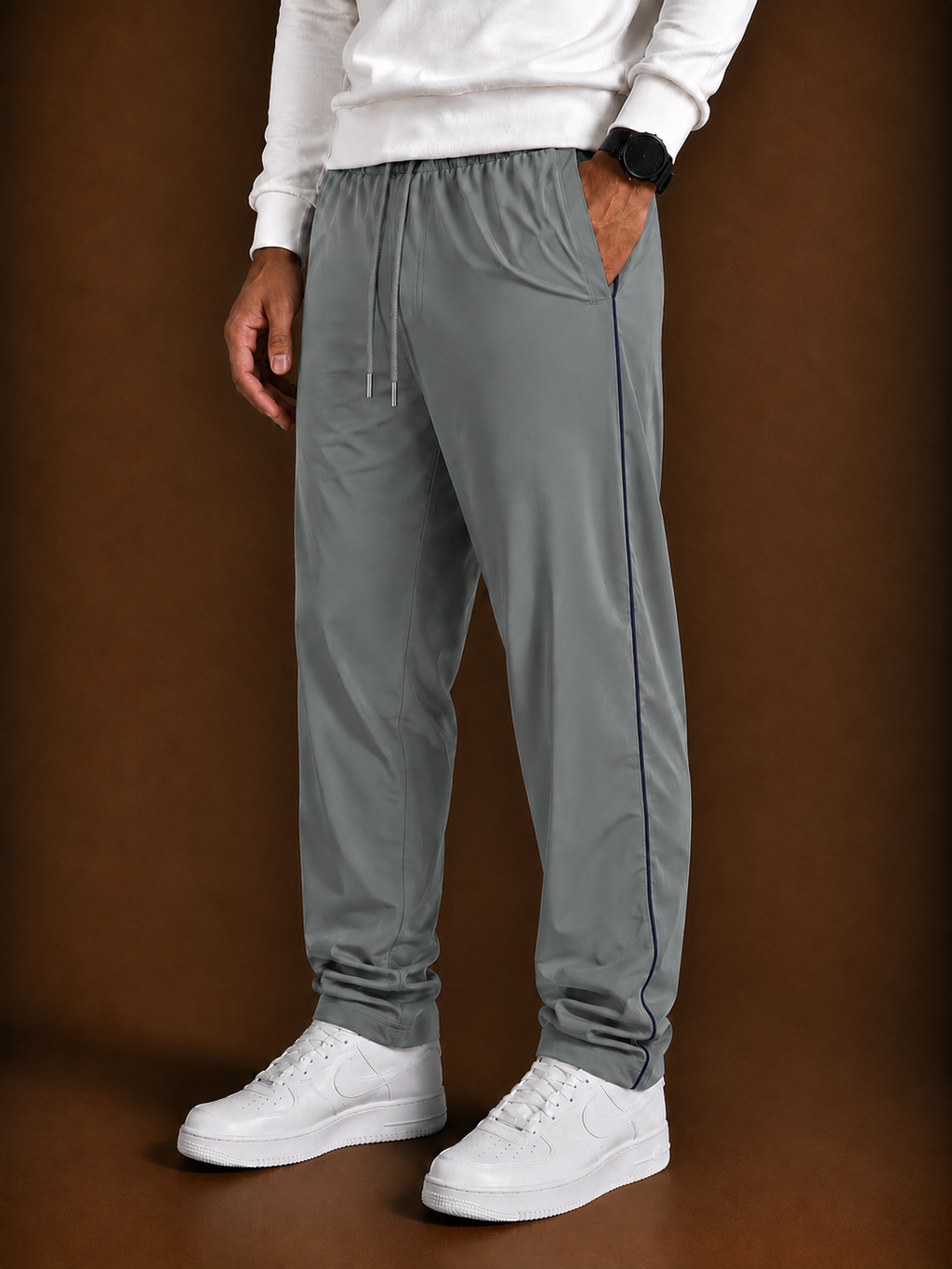 Stylish Regular Fit Both Season Trouser For Men dark salad grey with navy stripes tr15