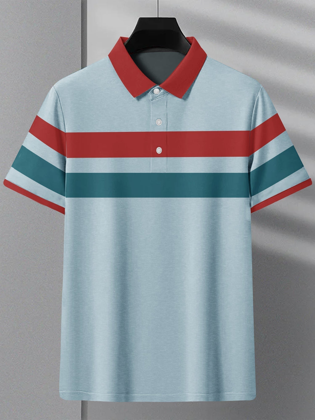 NXT Summer Polo Shirt For Men-Blue Melange with Red & Persian Blue Stripe-SP1451/RT2339