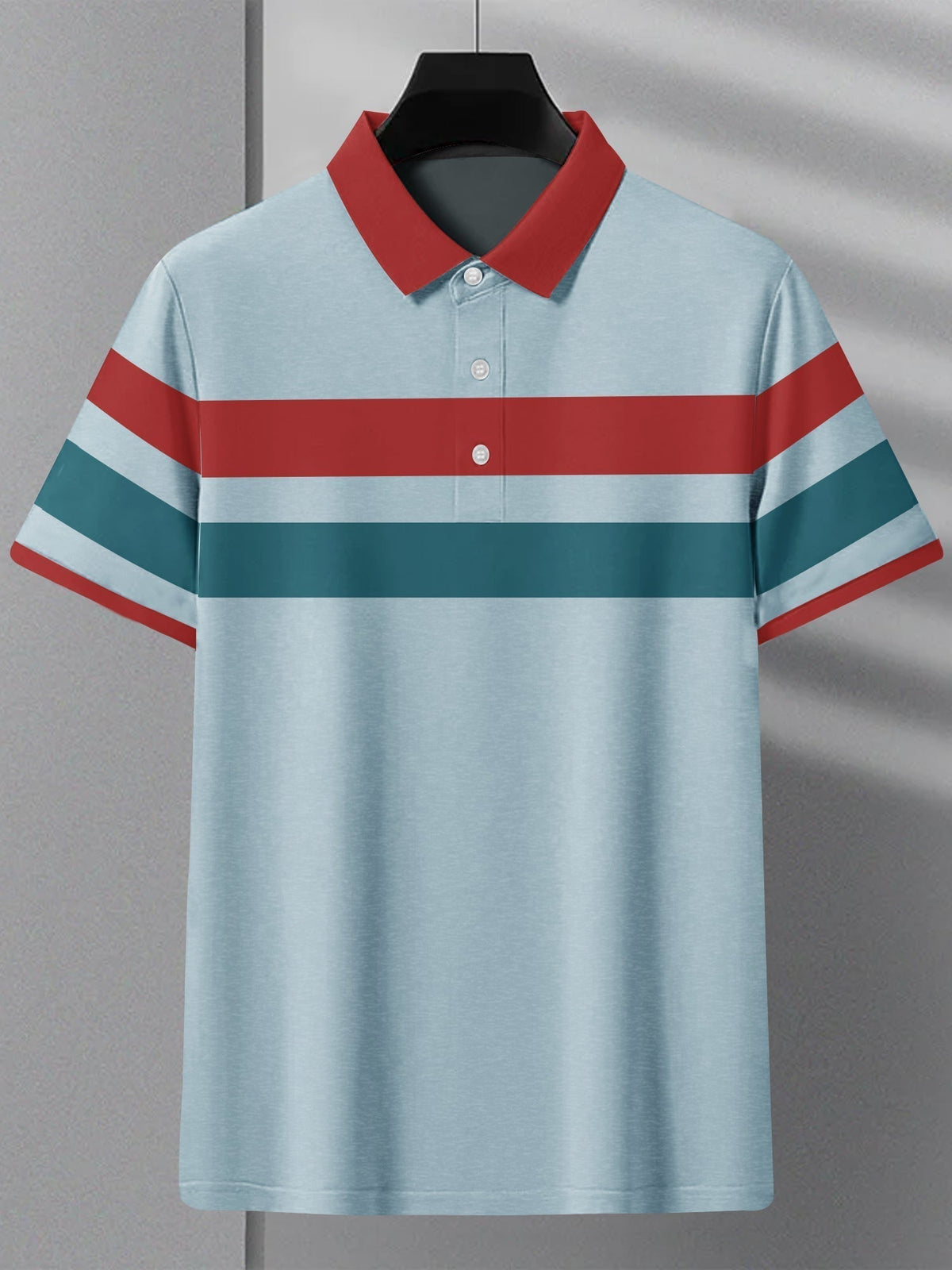 NXT Summer Polo Shirt For Men-Blue Melange with Red & Persian Blue Stripe-SP1451/RT2339