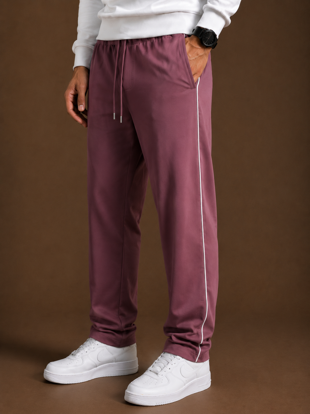 Stylish Regular Fit Both Season Trouser For Men  Muted Rose Pink with white stripes tr11