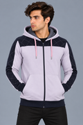Men’s Light Lavender Hoodie with Black Quilted Shoulder & Sleeve Panels – MU310