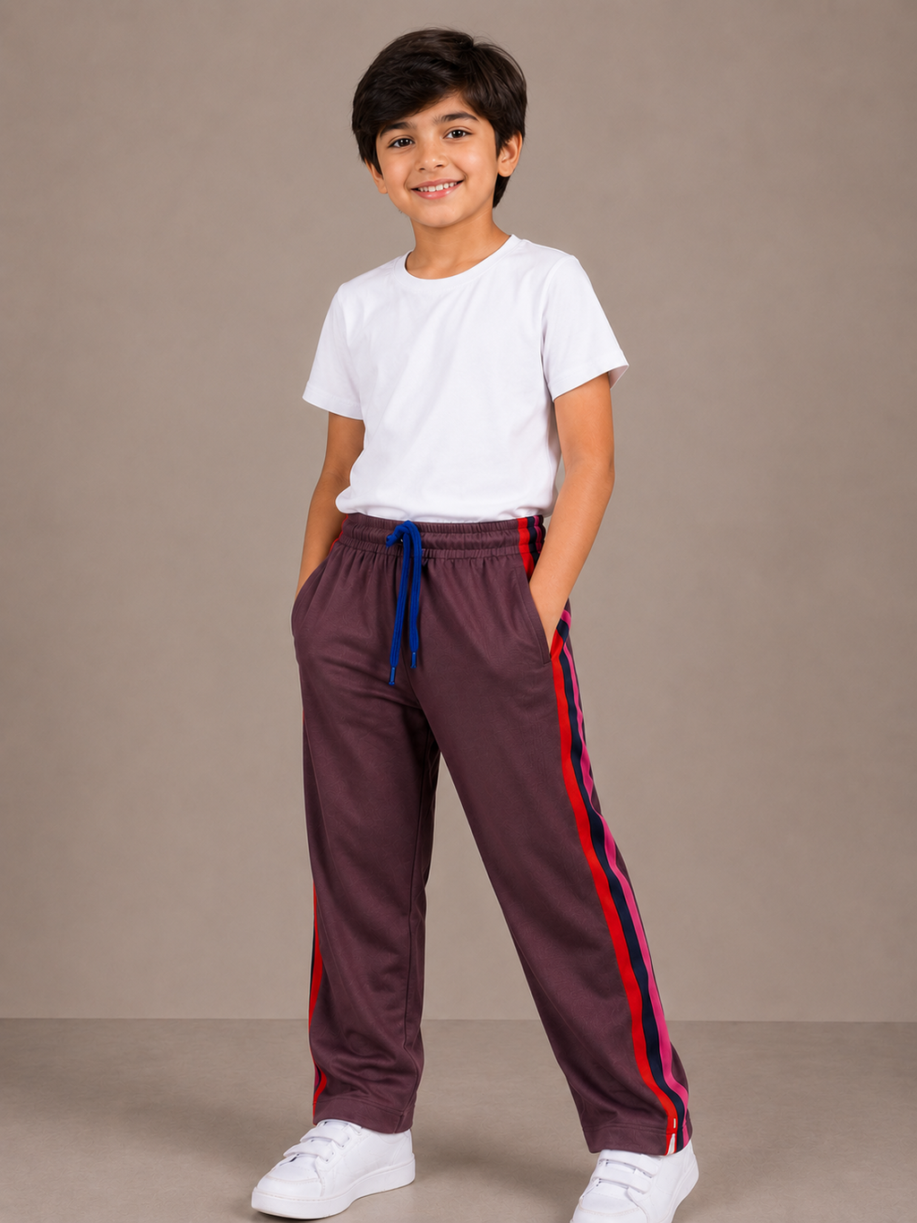 Premium Kids Lycra Trousers Mauve Brown with ,Side panal Stripe p9
