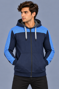 Men’s Navy Blue Hoodie with Sky Blue Quilted Shoulder & Sleeve Panels-MU307