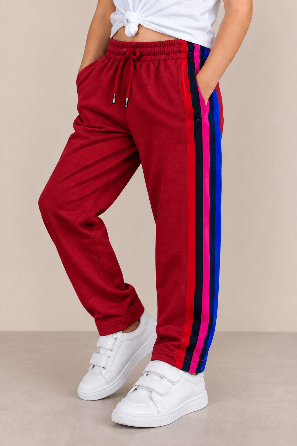 Premium Kids Lycra Trousers Dark red with  ,Side panal Stripe p8