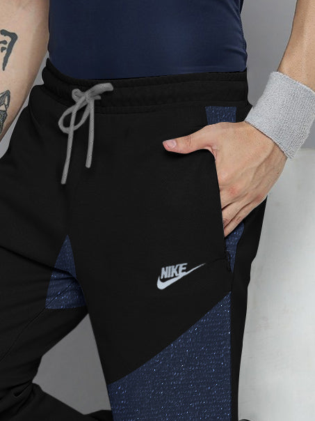 ADS Terry Fleece Jogger Sweatpant For Men-Black with Navy Melange Panel-BR14580