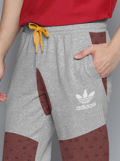 ADS Terry Fleece Jogger Sweatpant For Men-Light Grey Melange with Brown Panel-BR14589