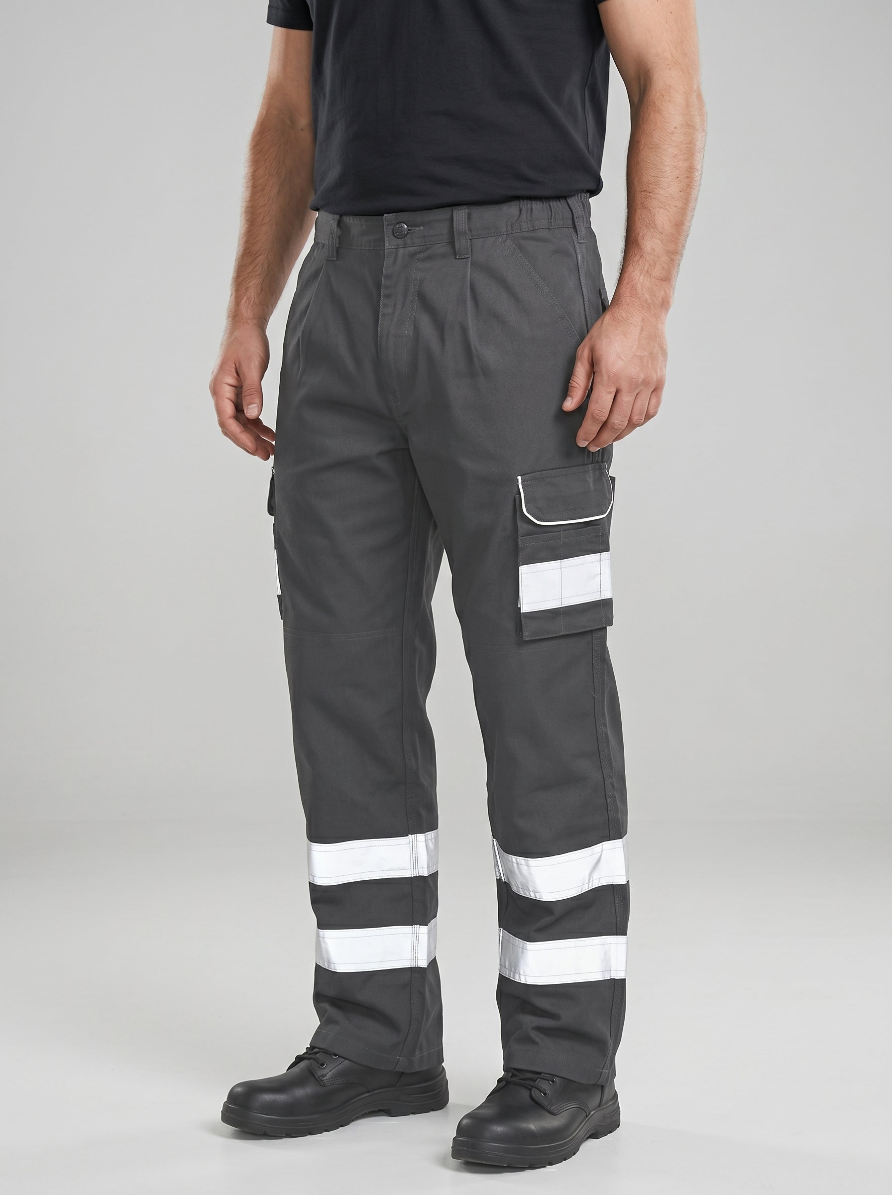 Grey Cargo Trouser For Men With Reflectors-BE3471