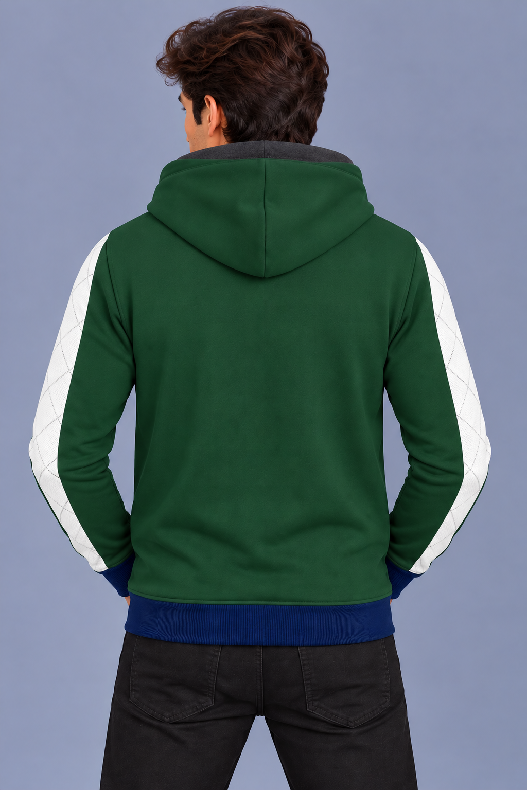 Men’s Patina Green Color Block Zip-Up Hoodie-Patina Green-MU38