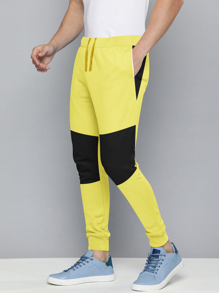 NXT Terry Fleece Jogger Sweatpant For Men-Yellow with Black Panel-BE2678
