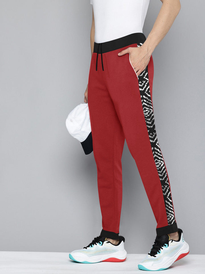 VERSACE Terry Fleece Jogger Sweatpant For Men-Carrot Red with With & Black Panel-BE2704