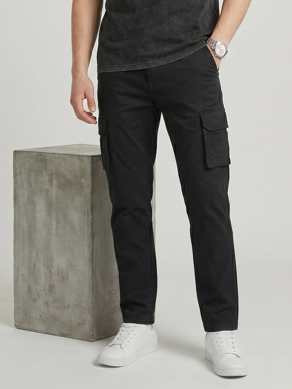 Black Cargo Trouser For Men-BE0842