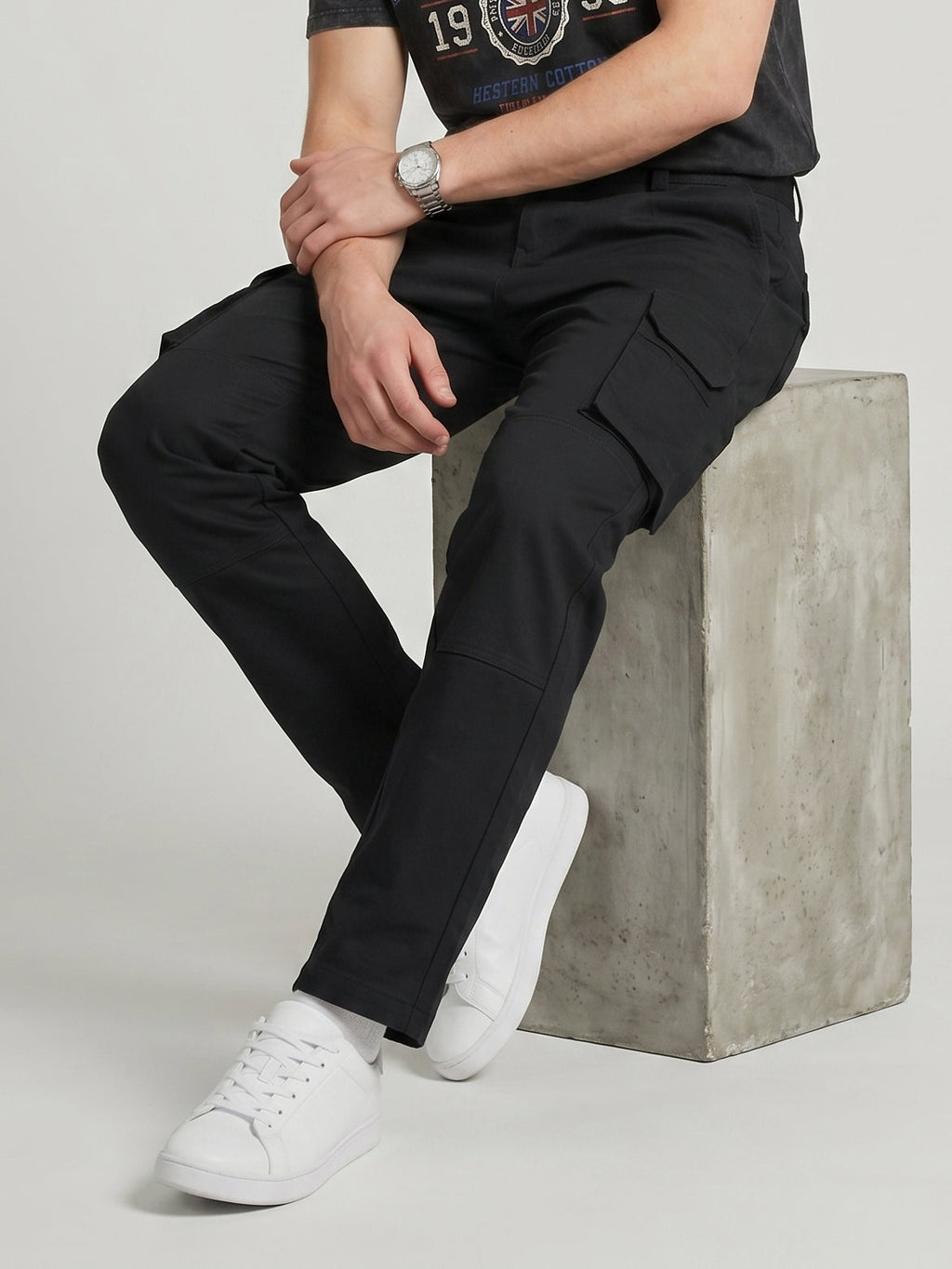 Black Cargo Trouser For Men-BE0842