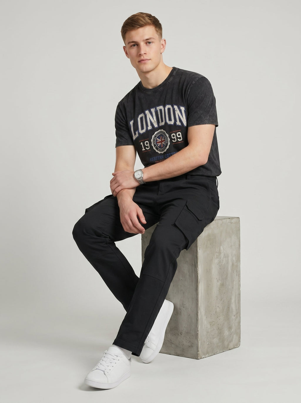Black Cargo Trouser For Men-BE0842