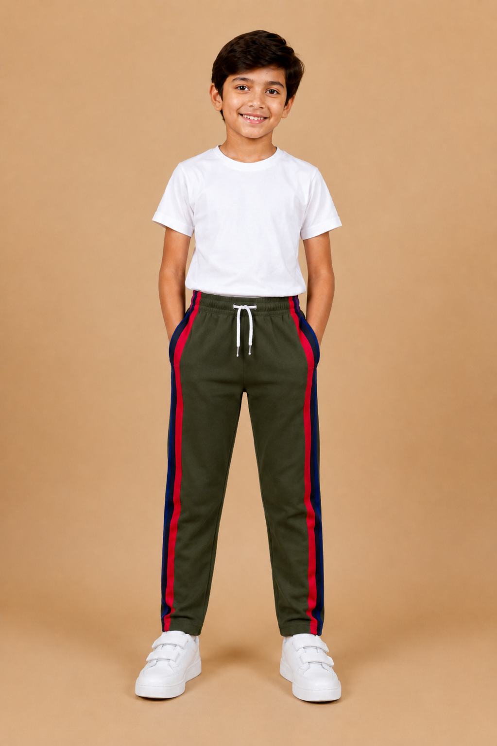 Premium Kids Lycra Trousers Dark Olive Green with  ,Side panal Stripe p7