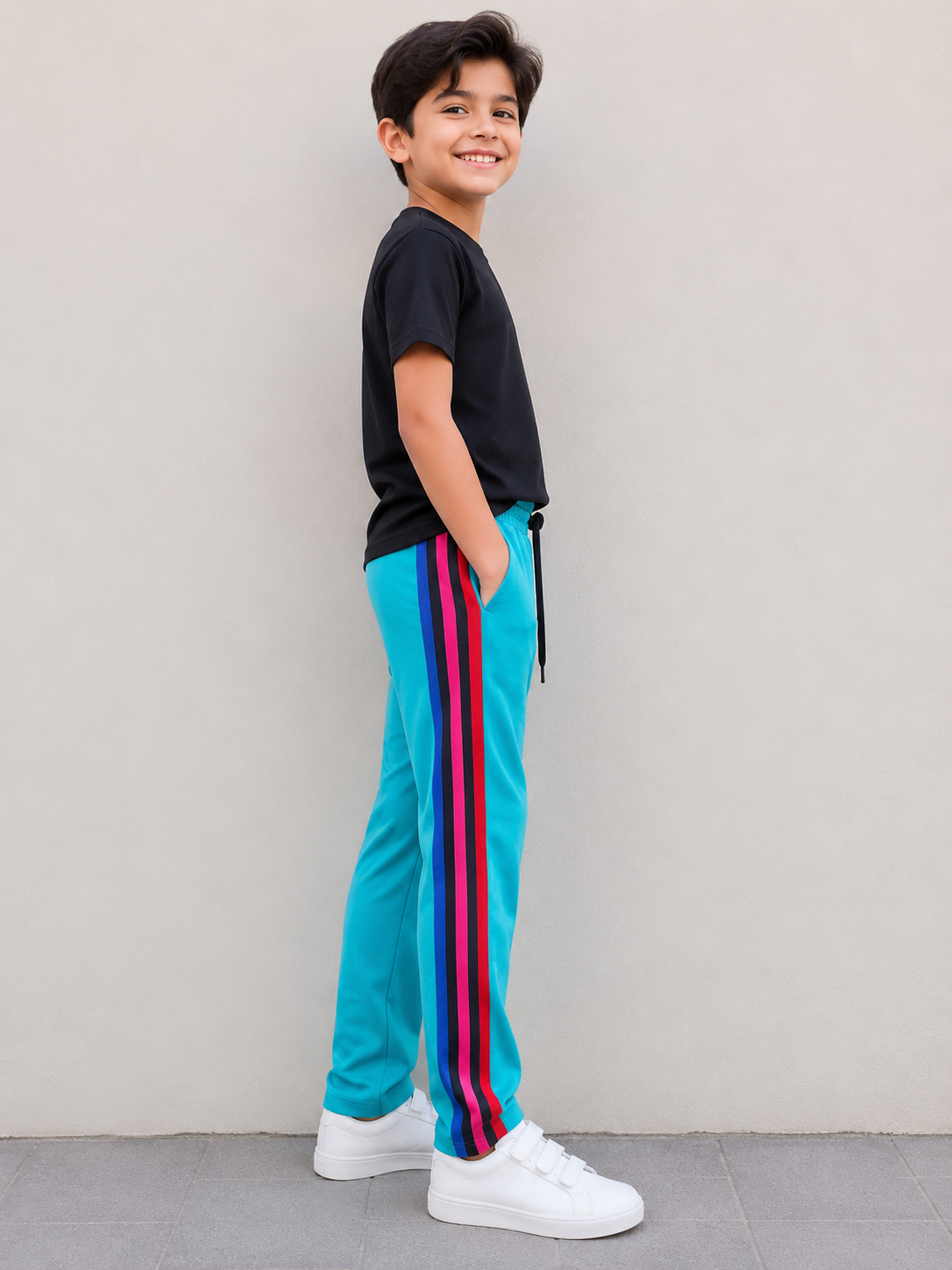 Premium Kids Lycra Trousers Turquoise with ,Side panal Stripe p5
