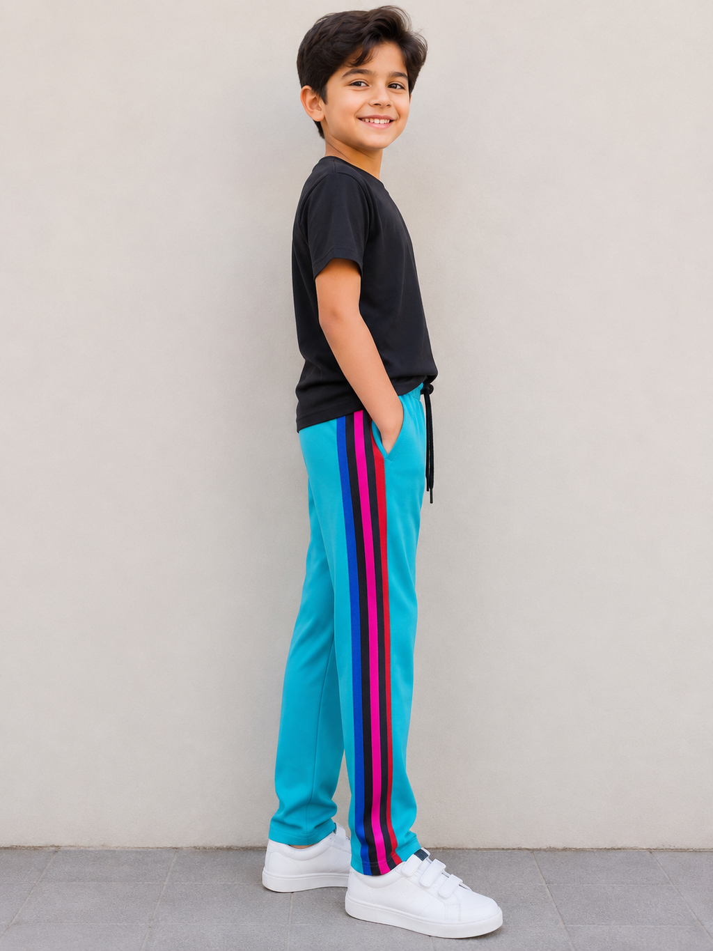 Premium Kids Lycra Trousers Turquoise with ,Side panal Stripe p5