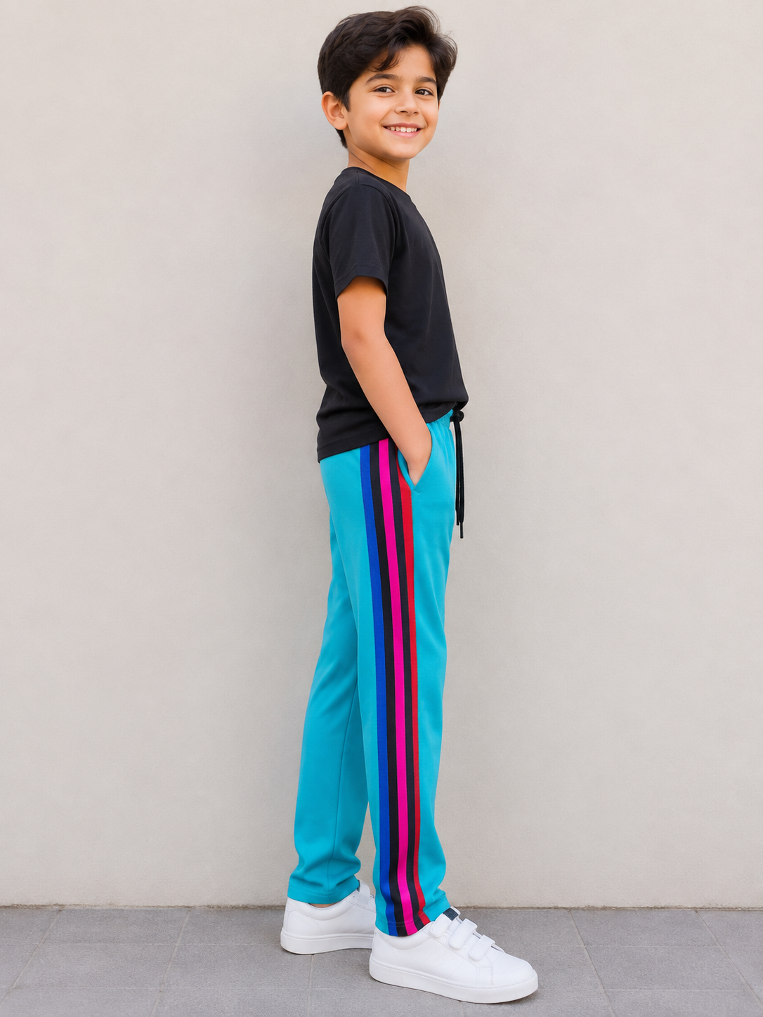 Premium Kids Lycra Trousers Turquoise with ,Side panal Stripe p5