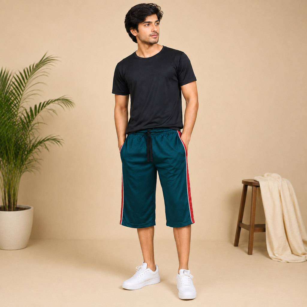 Men’s Athletic Knee-Length Shorts with Contrast Side Stripes na8