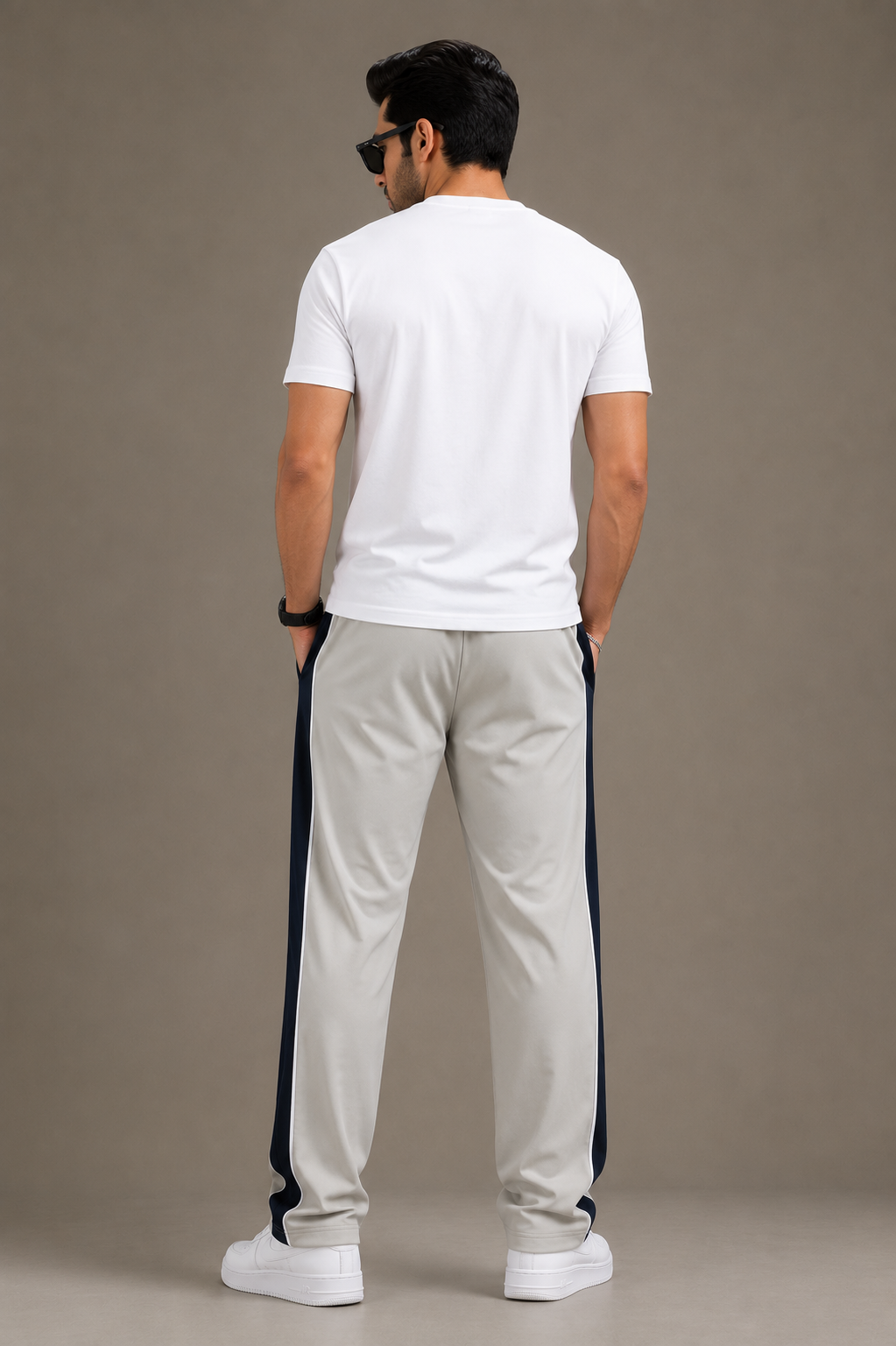 Stylish Regular Fit Summer Trouser For Men-Cream With Navy & White Stripers-A10