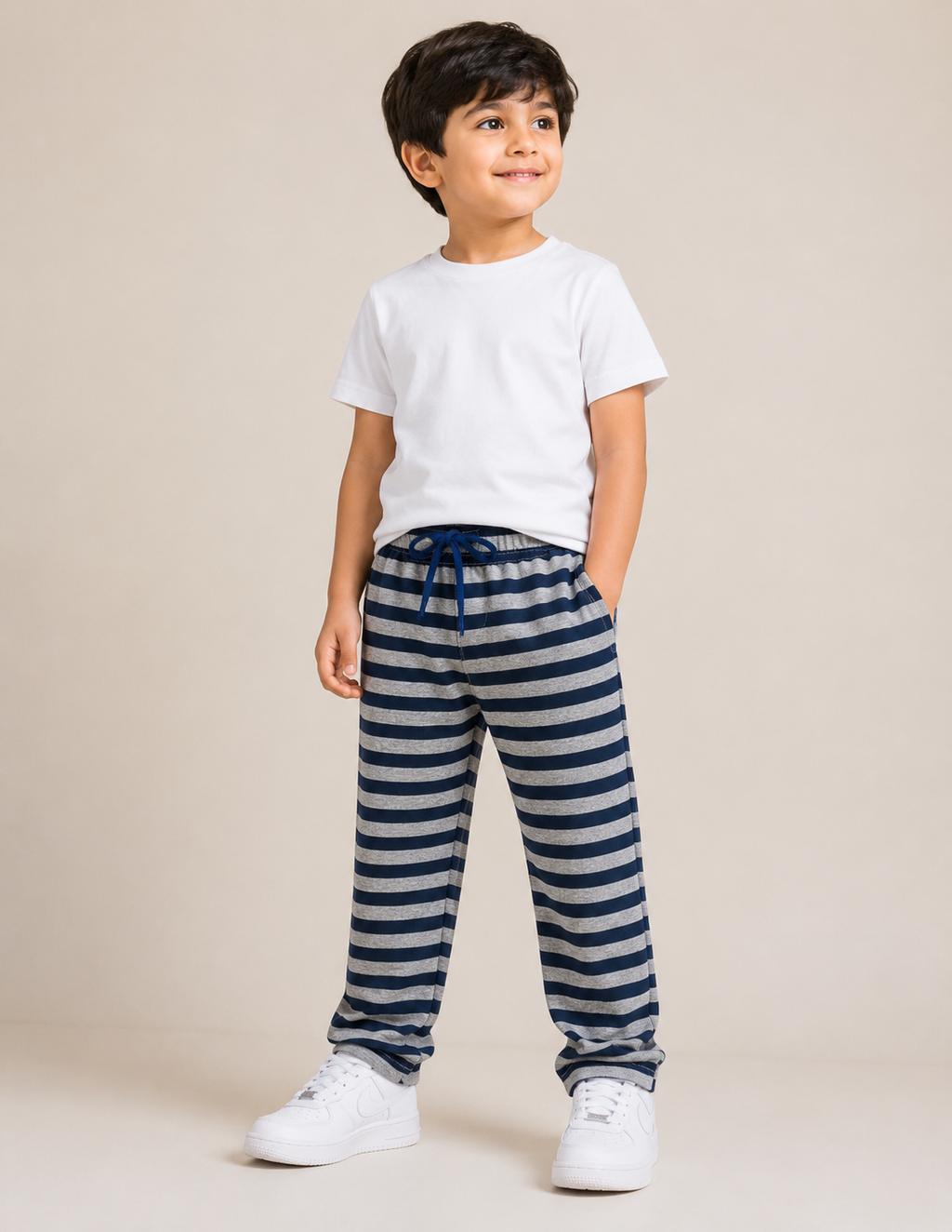 Premium Boys Trouser-Melange Grey with Navy-T17