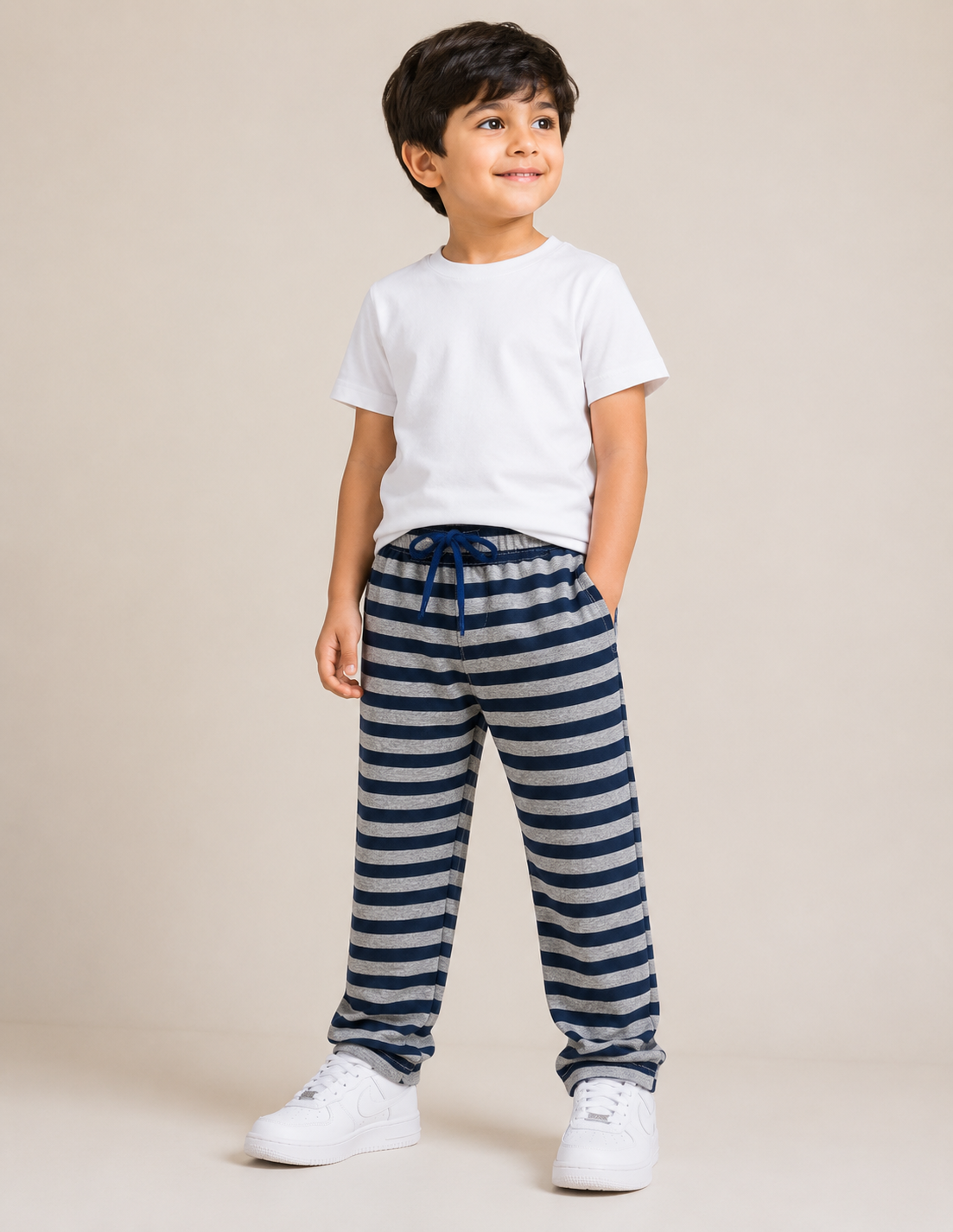 Premium Boys Trouser-Melange Grey with Navy-T17