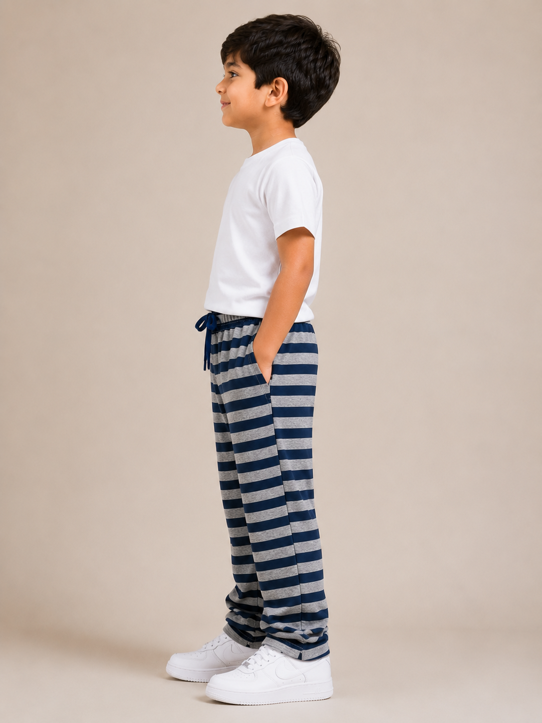 Premium Boys Trouser-Melange Grey with Navy-T17