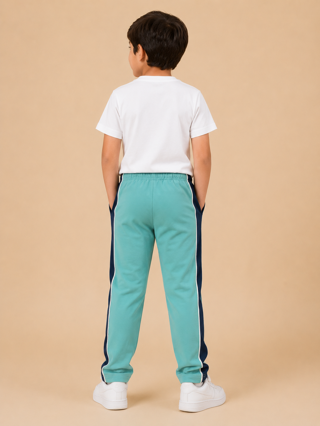 Premium Boys Trouser-Aqua Blue with Navy-T15